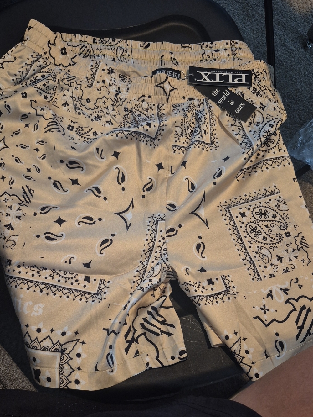 Yellow  Politics Bandana Print Satin Shorts - Beige & Black super Soft And Comfy